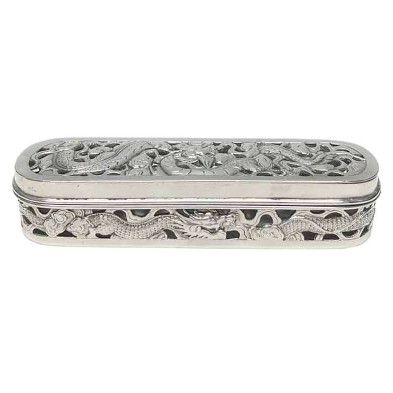 Chinese Silver Dragon Pierced Box Hong Kong 19th