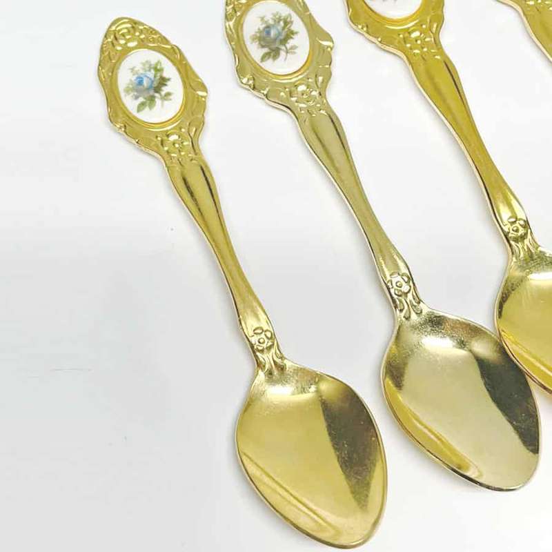 Eetrite 24ct Gold Plated Tea Spoons Royal Albert Moonlight Rose