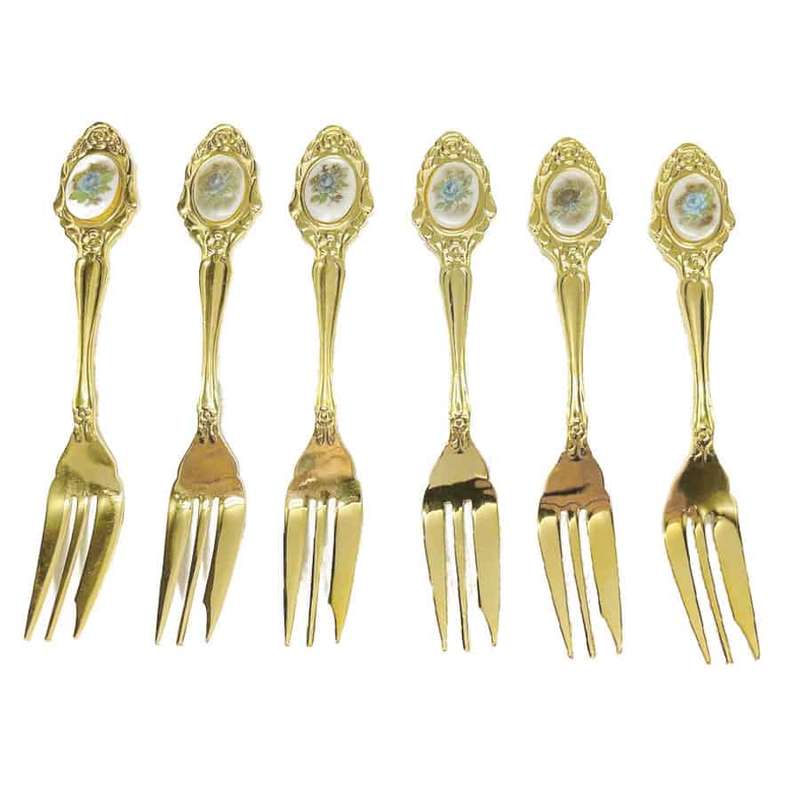 Eetrite 24ct Gold Plated Royal Albert Moonlight Rose Cake Forks