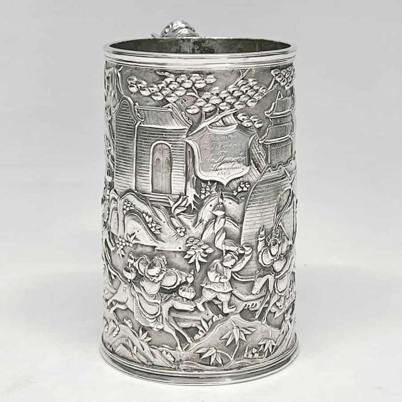 Rare Chinese Silver Export Tankard Leeching 1870