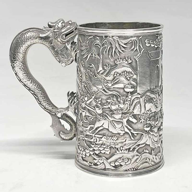 Rare Chinese Silver Export Tankard Leeching 1870