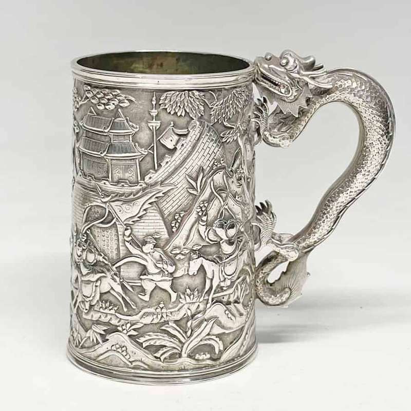 Rare Chinese Silver Export Tankard Leeching 1870