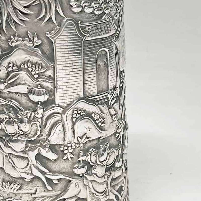 Rare Chinese Silver Export Tankard Leeching 1870