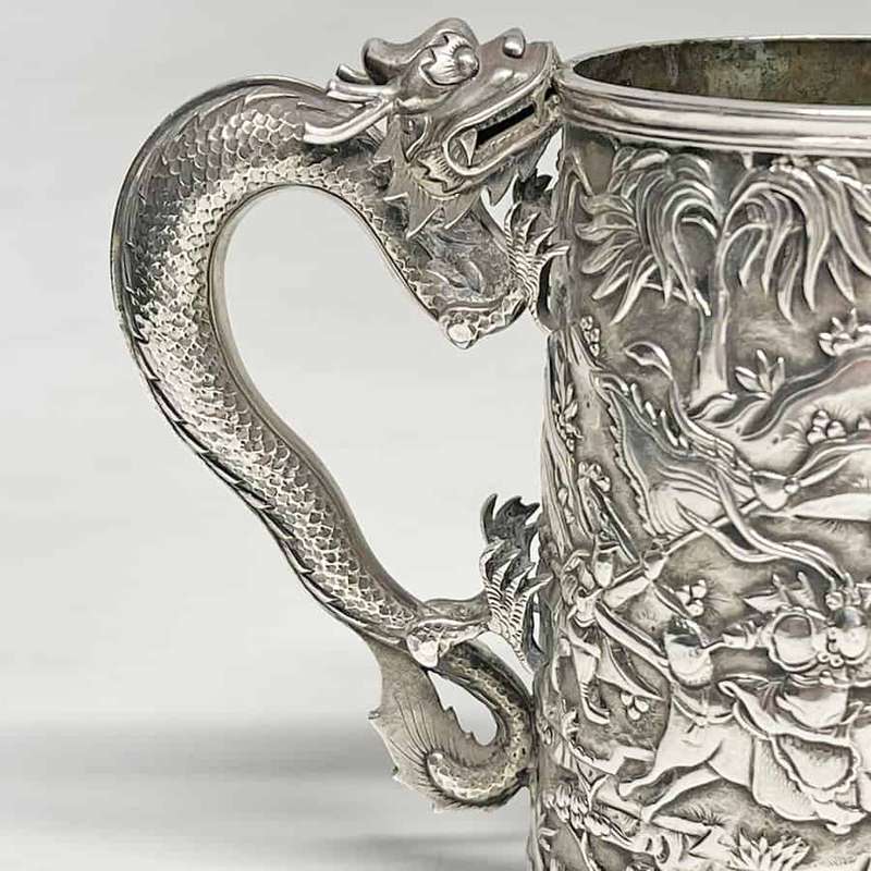Rare Chinese Silver Export Tankard Leeching 1870