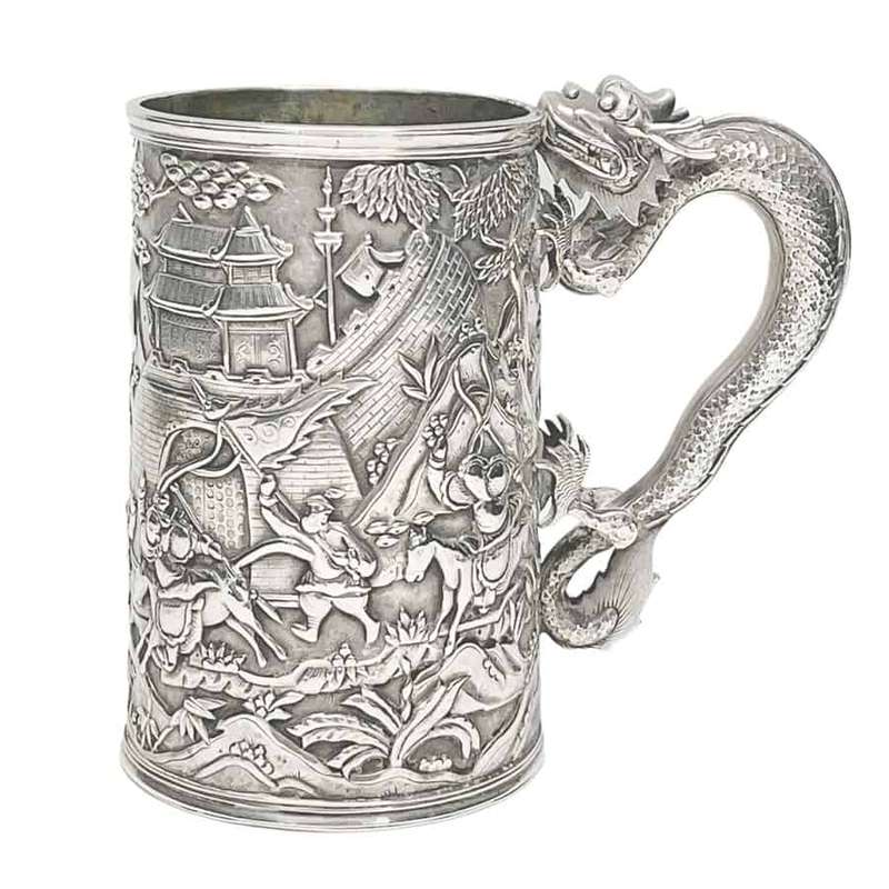 Rare Chinese Silver Export Tankard Leeching 1870