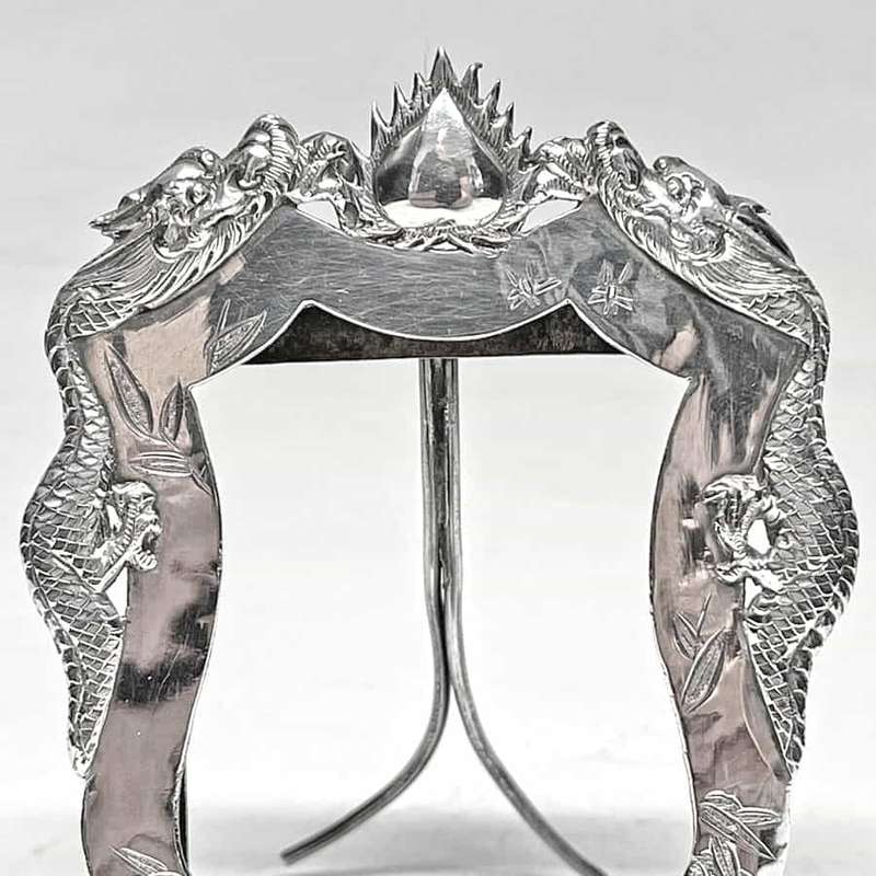 Chinese Silver Battling Dragons Picture Frame 1890