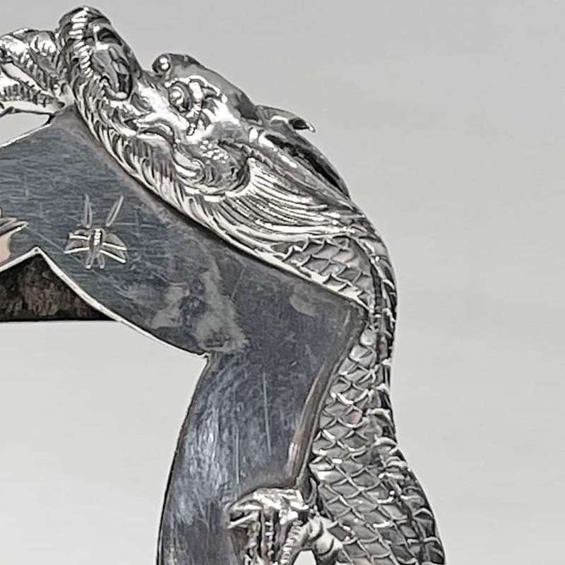 Chinese Silver Battling Dragons Picture Frame 1890