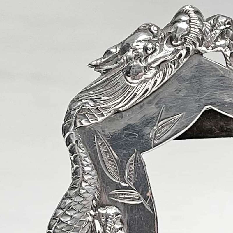 Chinese Silver Battling Dragons Picture Frame 1890
