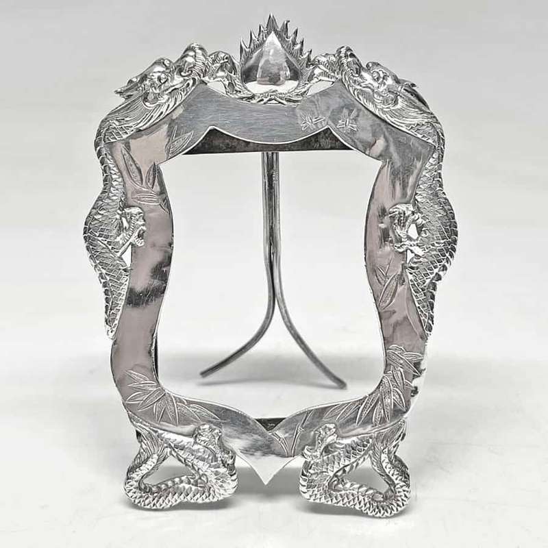 Chinese Silver Battling Dragons Picture Frame 1890