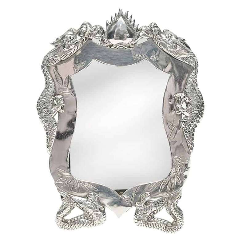 Chinese Silver Battling Dragons Picture Frame 1890