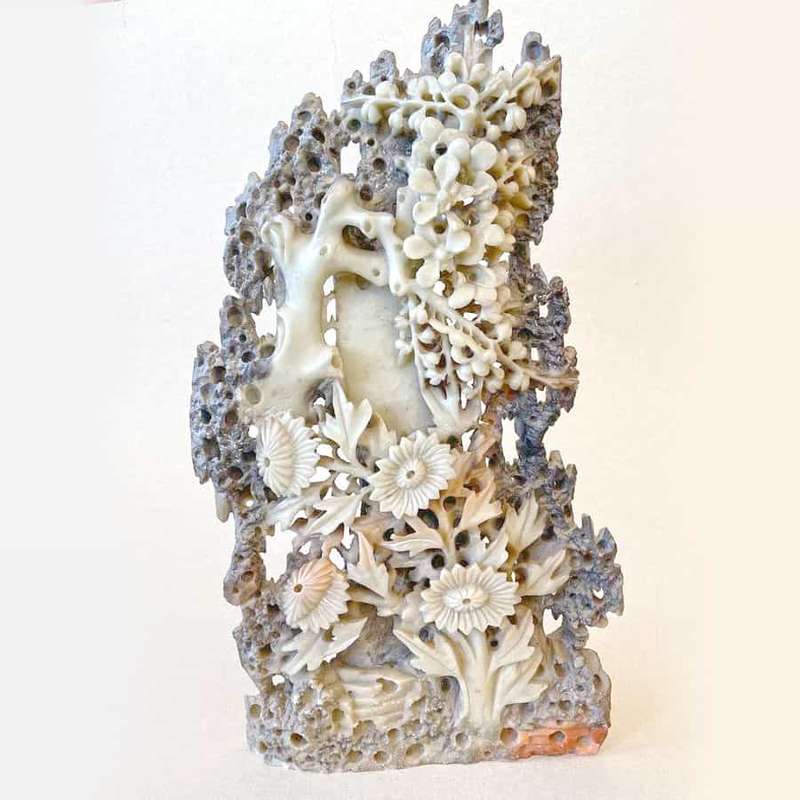 Chinese Hard Stone Carved Floral Scene 19th