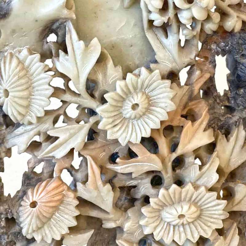 Chinese Hard Stone Carved Floral Scene 19th