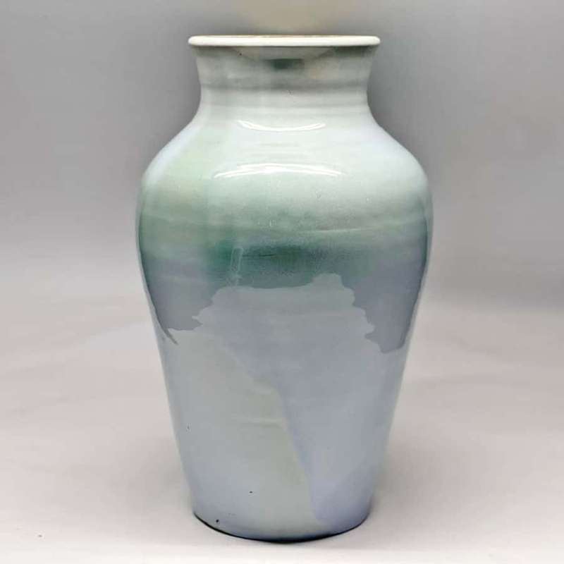 Linnware Pottery Unusual Green Purple Glaze Vase