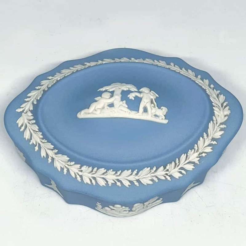 Wedgwood Jasperware Light Blue Cherub With Dog Classic Trinket