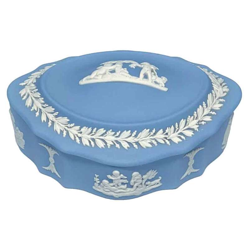 Wedgwood Jasperware Light Blue Cherub With Dog Classic Trinket