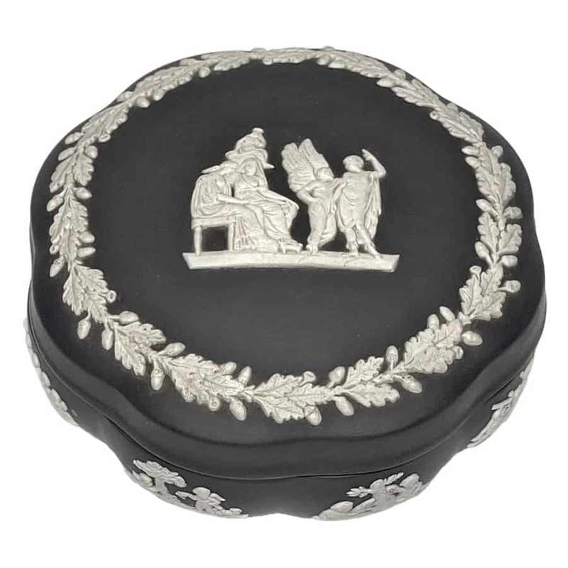Wedgwood Jasperware Basalt Angel Scene Covered Bowl