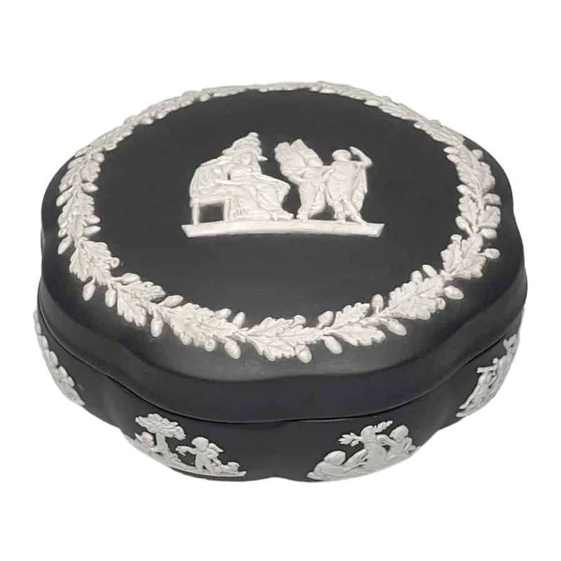 Wedgwood Jasperware Basalt Angel Scene Covered Bowl