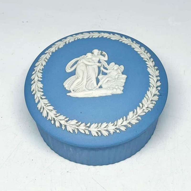 Wedgwood Jasperware Light Blue Seated Angel Covered Bowl