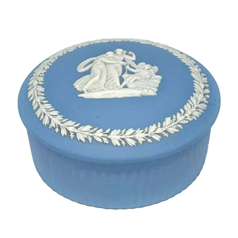 Wedgwood Jasperware Light Blue Seated Angel Covered Bowl