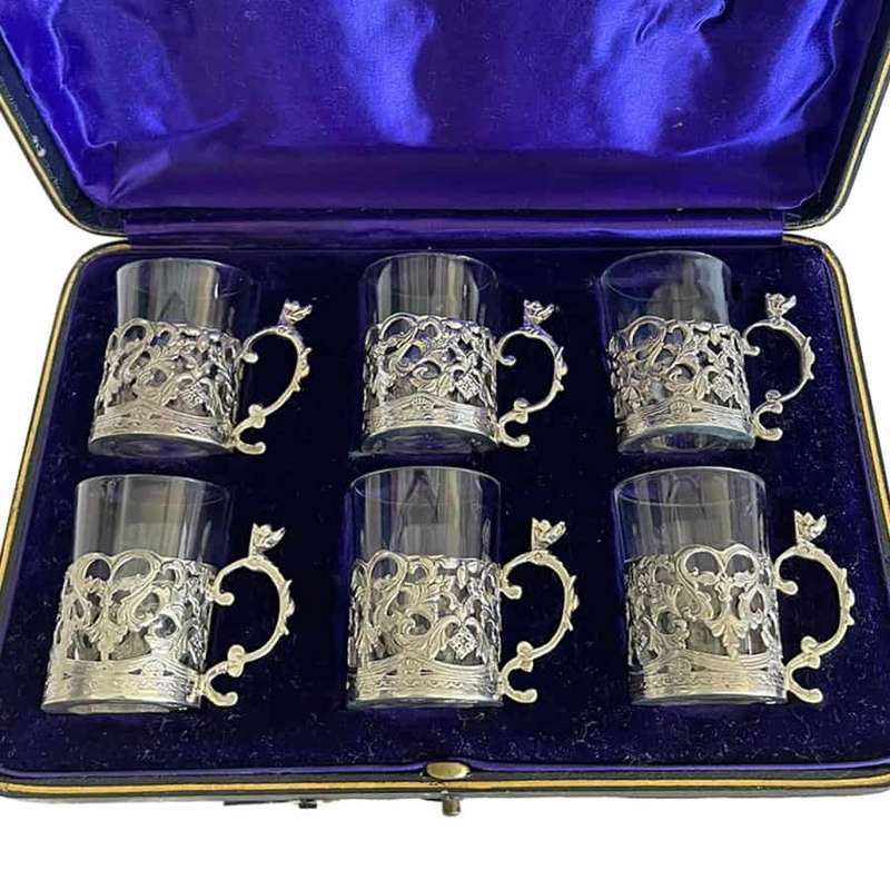 Hallmarked Silver Shot Glass Set Chester 1909