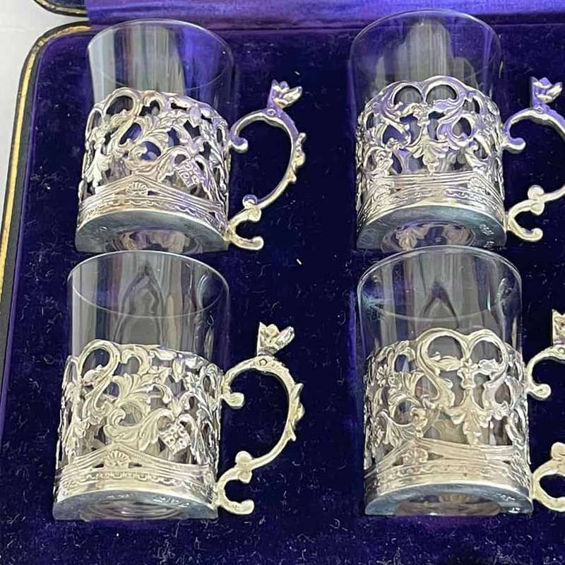 Hallmarked Silver Shot Glass Set Chester 1909