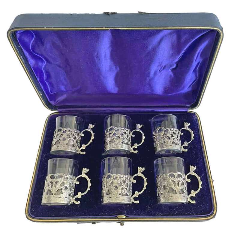 Hallmarked Silver Shot Glass Set Chester 1909