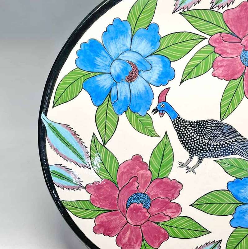Large Ardmore Studio Bird and Floral Plate Nishali 1994