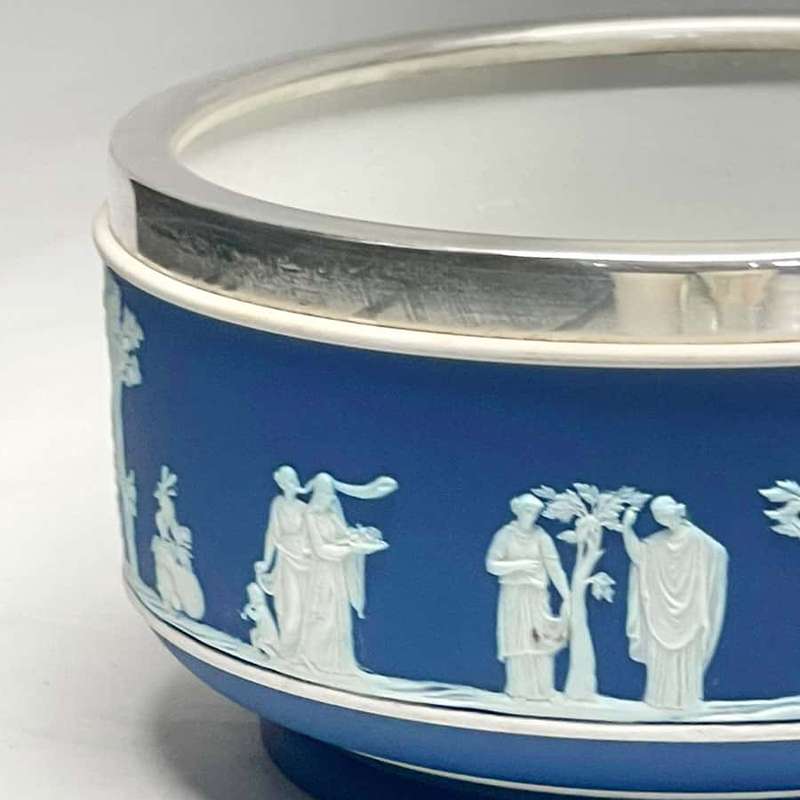 Wedgwood Cobalt Blue Jasperware Silver Plated Rim Maidens Bowl