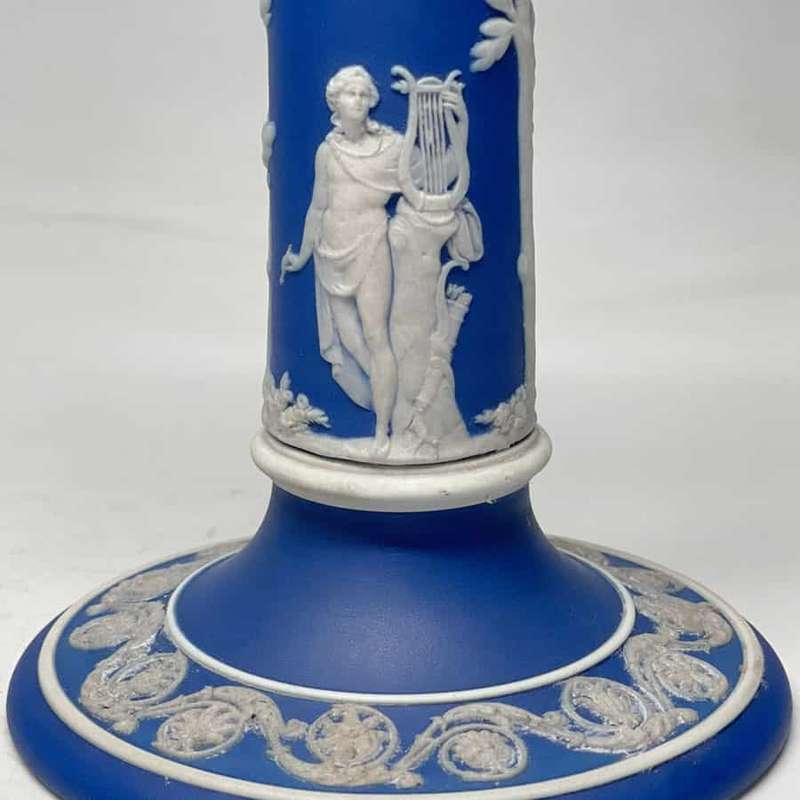 Pair Dark Blue Wedgwood Candlesticks 1891