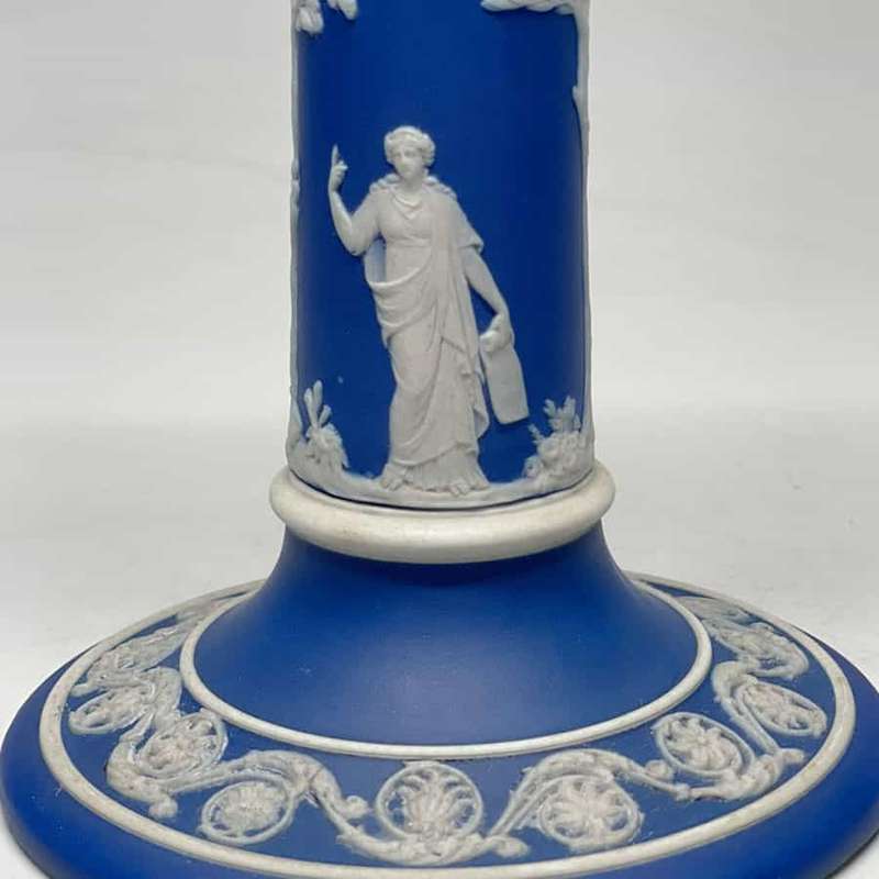 Pair Dark Blue Wedgwood Candlesticks 1891