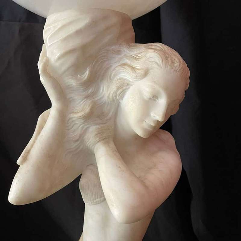 Art Nouveau Marble and Alabaster Maiden Lamp C1910
