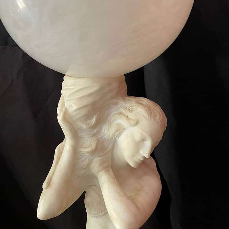 Art Nouveau Marble and Alabaster Maiden Lamp C1910