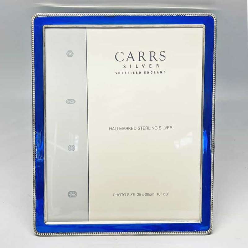 Carrs Hallmarked Sheffield Silver And Blue Enamel Picture Frame 20th