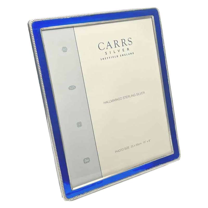 Carrs Hallmarked Sheffield Silver And Blue Enamel Picture Frame 20th