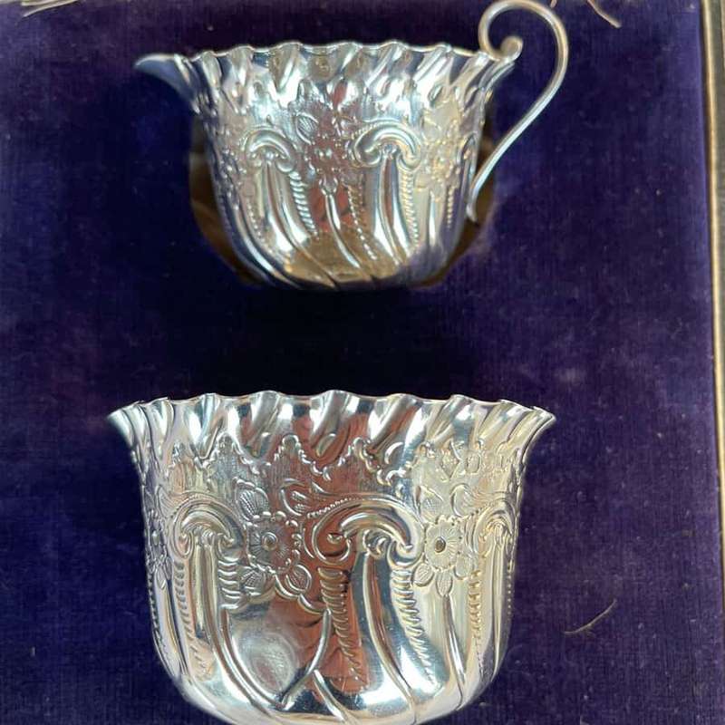 Hallmarked  Silver Boxed Cream Sugar Set  Sheffield 1894