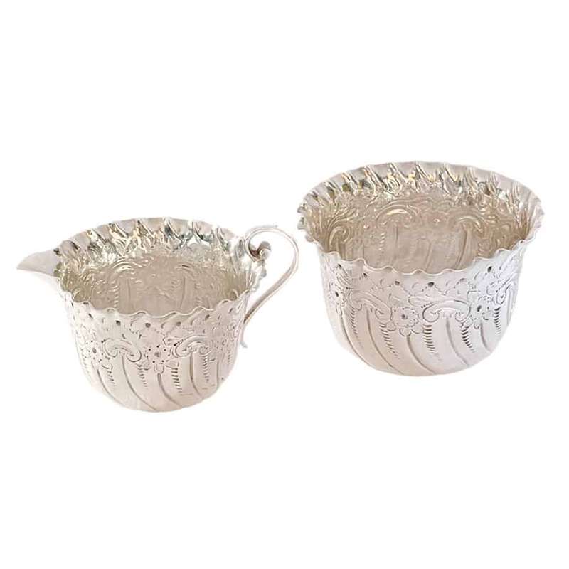 Hallmarked  Silver Boxed Cream Sugar Set  Sheffield 1894