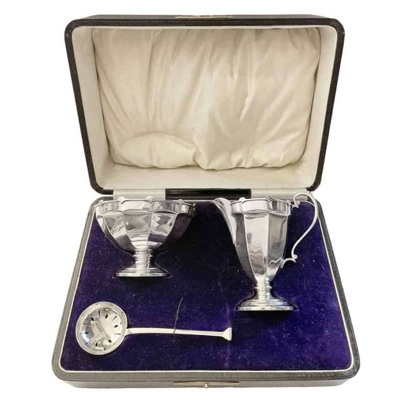 Hallmarked  Silver Boxed Cream Sugar Set  Birmingham  1926