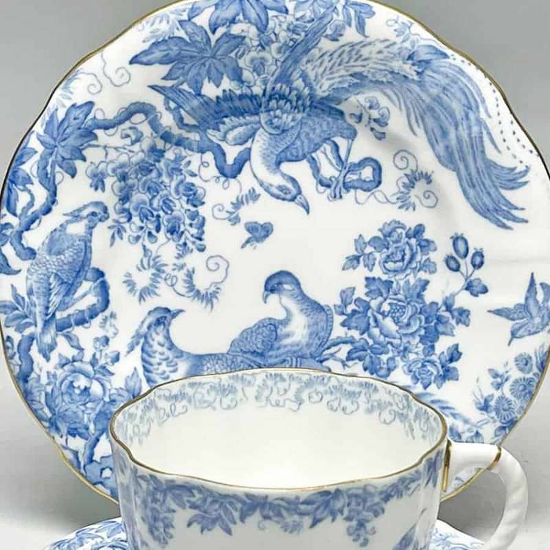 Royal Crown Derby Blue Aves Tea Trio