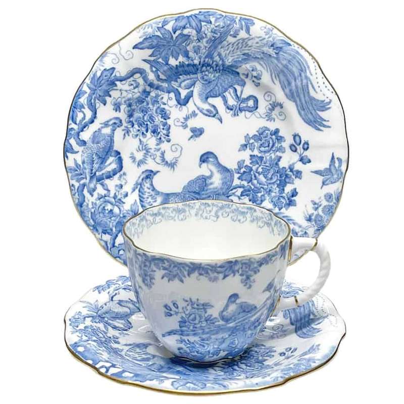 Royal Crown Derby Blue Aves Tea Trio