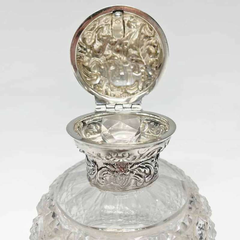 Silver  Cut Glass Perfume Bottle London 1917 William Comyns