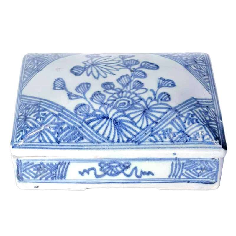 Chinese Offering  Box Floral Blue and White Qing Jianqing