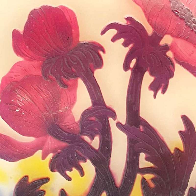 Müller Frères Wheel Carved Cameo Glass Poppy Vase C1920