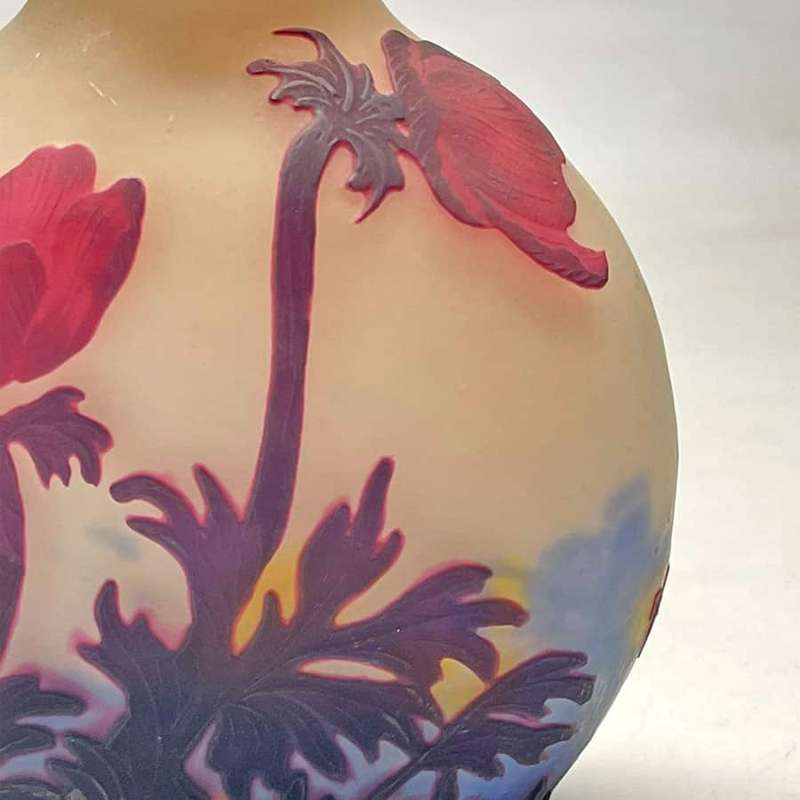 Müller Frères Wheel Carved Cameo Glass Poppy Vase C1920