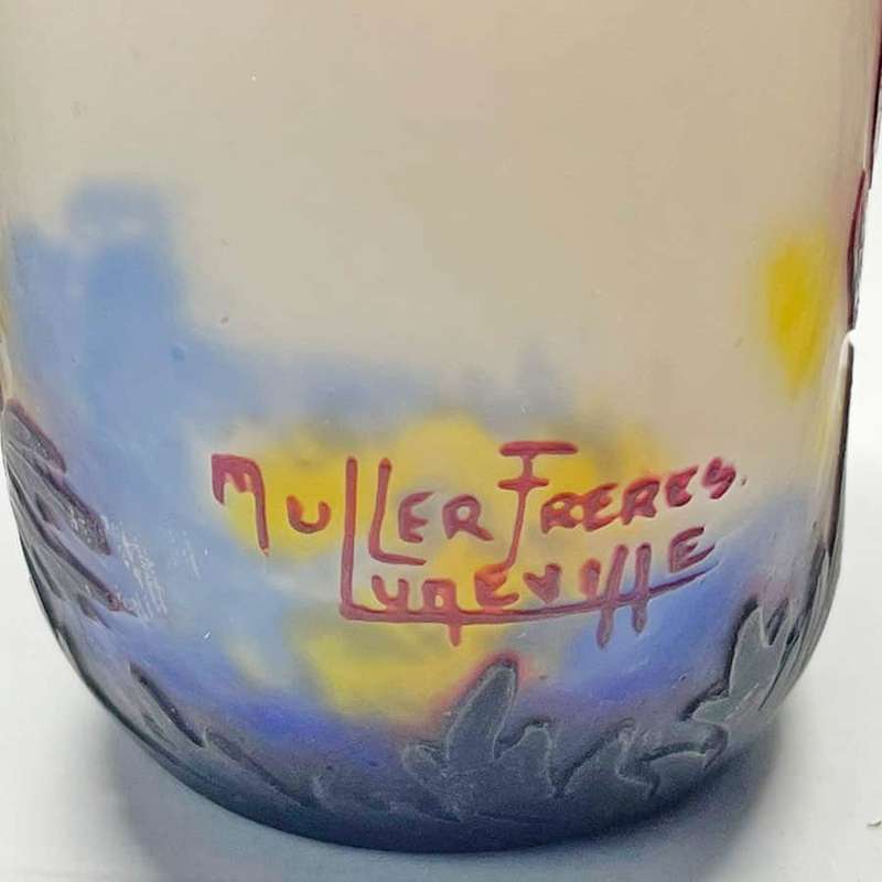 Müller Frères Wheel Carved Cameo Glass Poppy Vase C1920
