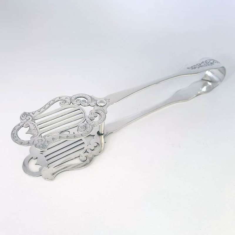Georgian Silver Asparagus Tongs Crested