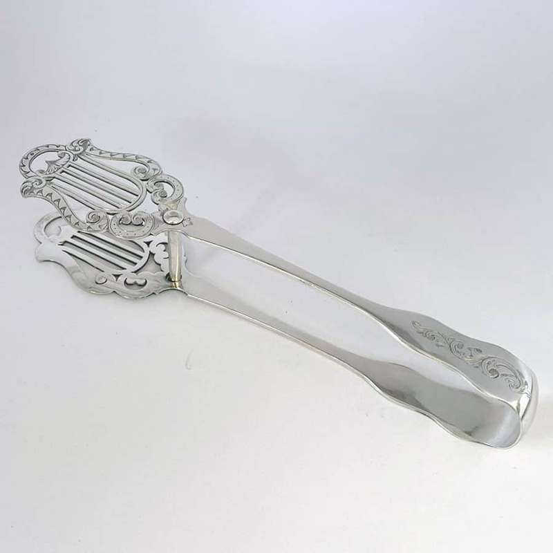Georgian Silver Asparagus Tongs Crested