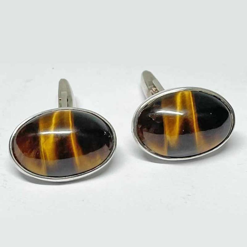 Tigers Eye Silver Cufflinks