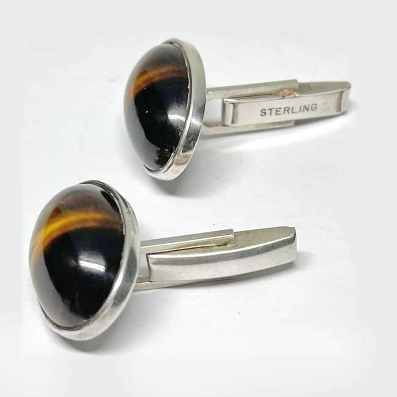 Tigers Eye Silver Cufflinks