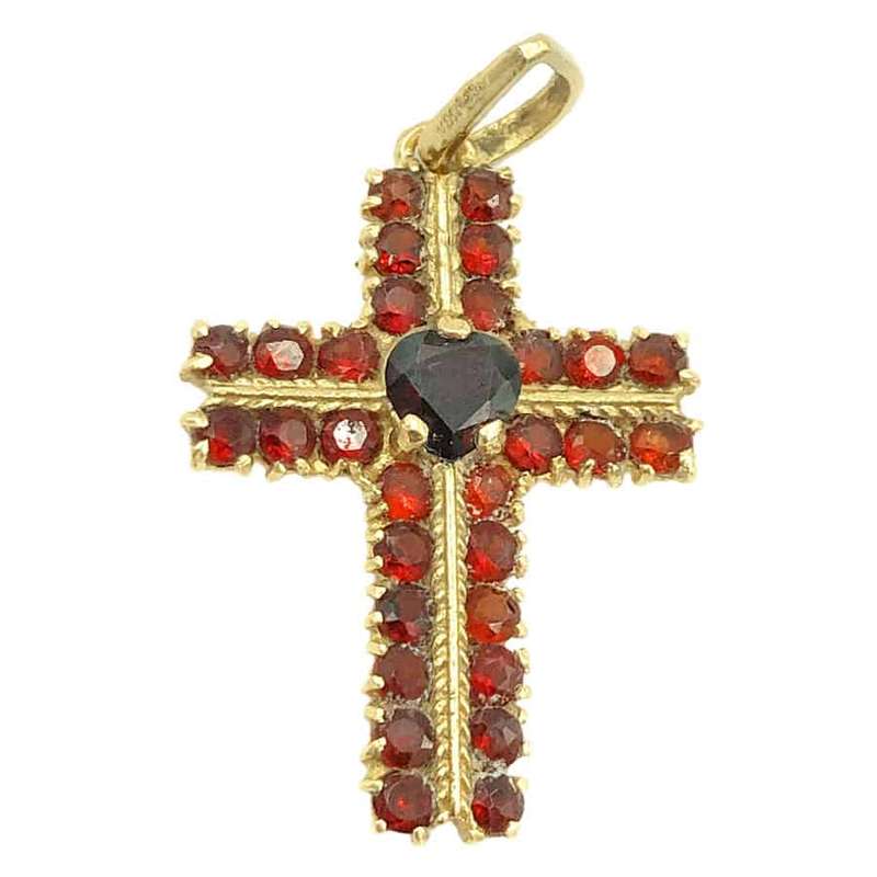 18ct Gold Garnet Crucifix Pendant