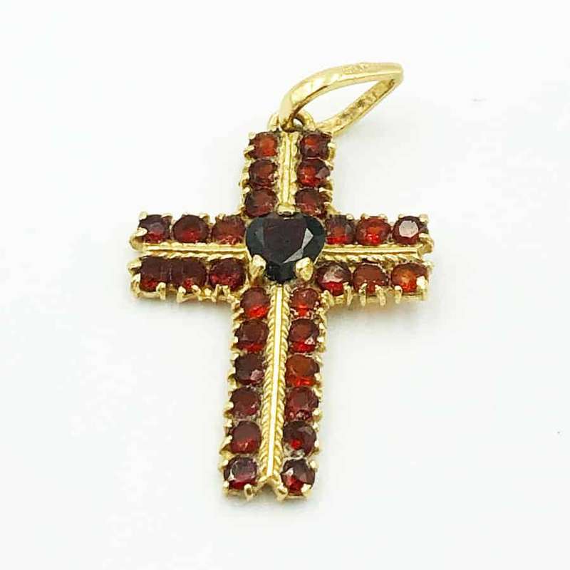 18ct Gold Garnet Crucifix Pendant